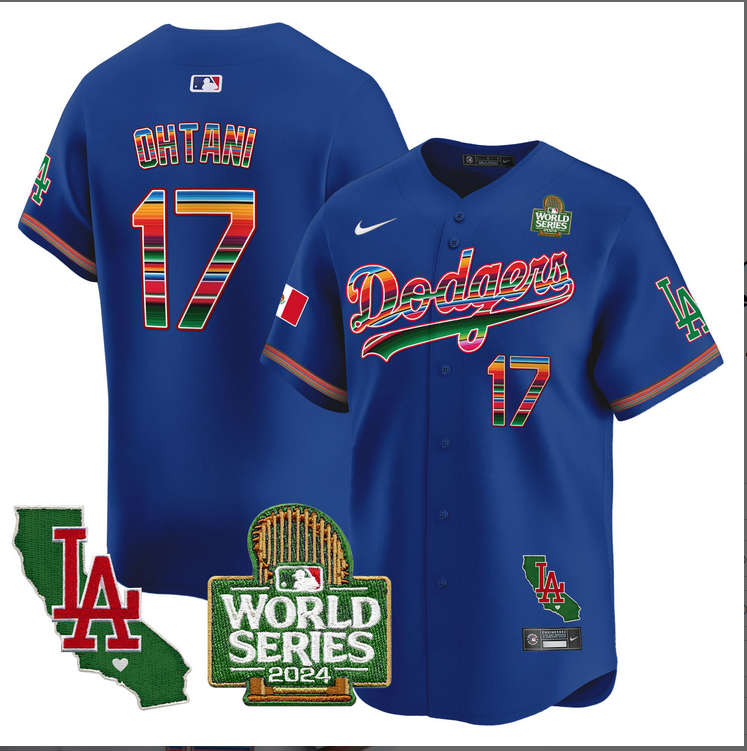 Men MLB Mexico Los Angeles Dodgers #17 Ohtani blue 2024 World Series Champions Patch Jersey 20241105->customized mlb jersey->Custom Jersey